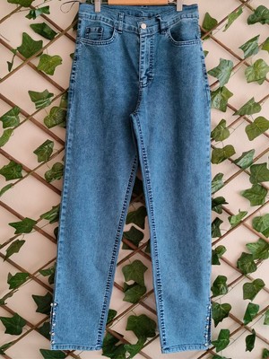 Çınar Butik Paçası Taşlı Büyük Beden Kot Pantolon Mavi - 50