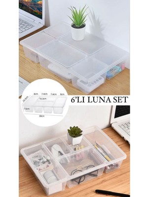 Bayev 6 Adet Luna Kapaklı Çekmece Içi Düzenleyici Takı ve Makyaj Kutusu Kalem Gözlük Organizeri