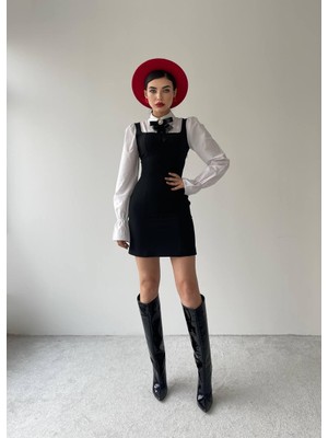 Concon Moda Idil Mini Siyah Gömlek Yaka Elbise