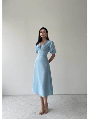Concon Moda Linda Önü Düğmeli Midi Elbise