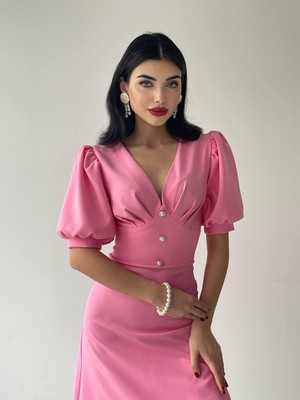 Concon Moda Linda Önü Düğmeli Midi Elbise