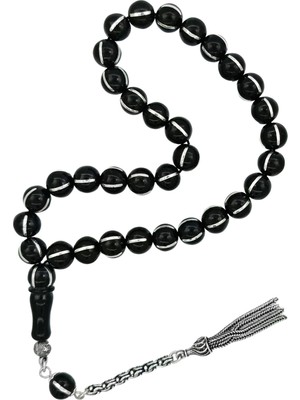 OltutaşıMarket Karpuz Dilimi Gümüş Yarma Işlemeli Fürcistan Oltu Tesbih 9 mm