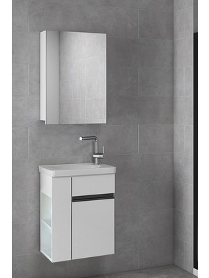 Alfa Banyo Miniço-Raflı Sb-Ebeveyn 50 cm x 32 cm Ayna Dolaplı Lavabolu Mdf Banyo Dolabı Seti**hazır Kurulu**