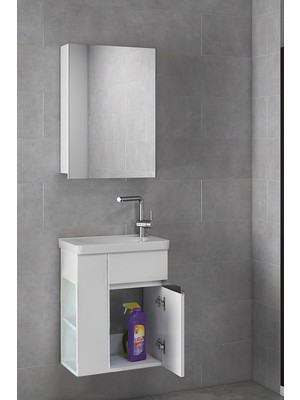 Alfa Banyo Miniço-Raflı Sb-Ebeveyn 50 cm x 32 cm Ayna Dolaplı Lavabolu Mdf Banyo Dolabı Seti**hazır Kurulu**