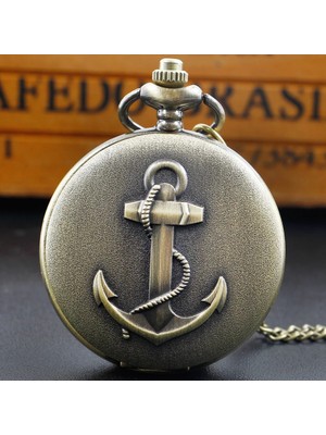 Hediyesahibi Kişiye Özel Çapa Kabartmalı  Büyük Boy Köstekli Saat Kolye