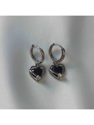 Humer Accessories Black Heart Stone Çelik Küpe