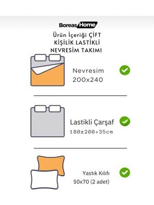 Boreas Home Gülce Pamuklu Çarşafı Lastikli Çift Kişilik Nevresim Takımı