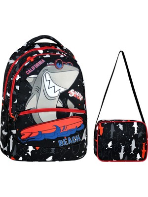 Çanta Trend Ilkokul Köpek Balığı Desenli Erkekçocuk Ilkokul Çantası + Beslenme Çantası