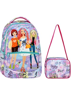 Çanta Trend Ilkokul Girl Desenli Kız Çocuk Ilkokul Çantası + Beslenme Çantası
