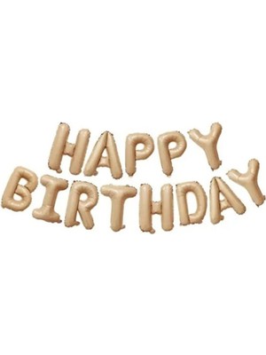 Rönesans Parti Happy Bırthday Açık Karamel Renk Folyo Balon Seti