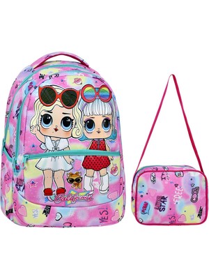 Çanta Trend Ilkokul Renkli Desenli Kız Çocuk Ilkokul Çantası + Beslenme Çantası