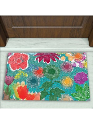 Colorix Carpet Çiçek Desenli Dekoratif Kapı Önü Paspası No: 1315
