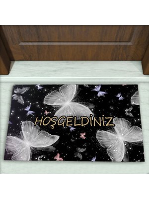 Kelebek Desenli Dekoratif Kapı Önü Paspası No: 1037