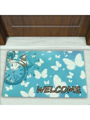 Kelebek Desenli Dekoratif Kapı Önü Paspası No: 1221