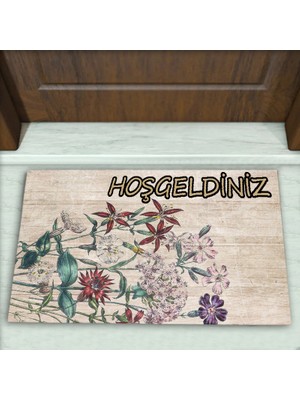 Colorix Carpet Çiçek Desenli Dekoratif Kapı Önü Paspası No: 1176
