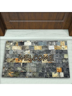 Taş Duvar Desenli Dekoratif Kapı Önü Paspası No: 1364