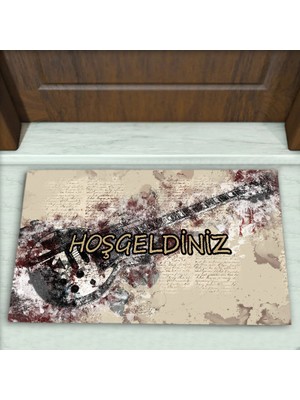 Gitar Desenli Dekoratif Kapı Önü Paspası No: 1350