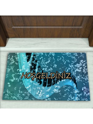 Colorix Carpet Müzik Nota Desenli Dekoratif Kapı Önü Paspası No: 1151
