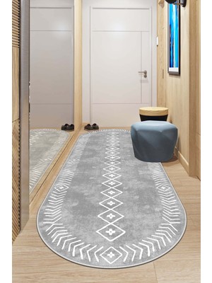 West Home Makinede Yıkanabilir Kaymaz Taban Leke Tutmaz Oval Yolluk Ev Dekorasyonu Için Gri Kesme Yolluk