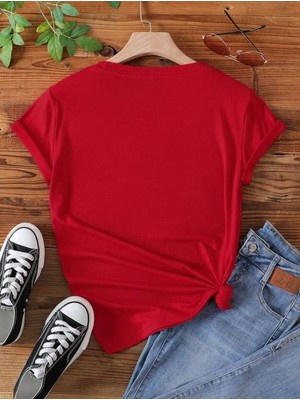 Stıl-X Gökyüzü Temalı Bisiklet Yaka %100 Pamuklu Kadın T-Shirt