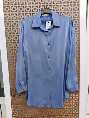 Çınar Butik Rahat Kalıp Işıltılı Gömlek Mavi - Xxl