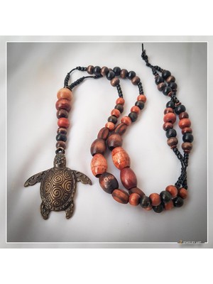 Z Jewelry Art Caretta - El Yapımı Etnik Otantik Bohem Kadın Erkek Caretta Kaplumbağa Kolye