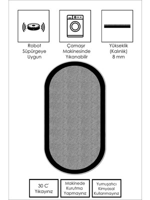 Ruglod Makinede Yıkanabilir Kaymaz Taban Leke Tutmaz Oval Yolluk Ev Dekorasyonu Için Gri Kesme Yolluk