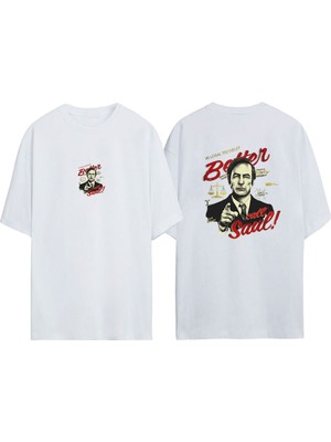 Youwinner Unisex Batter Call Saul Tasarım Baskılı Pamuk Beyaz Oversize T-Shirt
