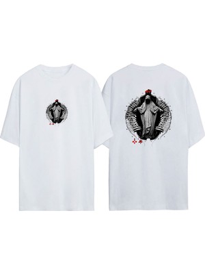 Youwinner Unisex Valhalla Gırl Tasarım Baskılı Pamuk Beyaz Oversize T-Shirt
