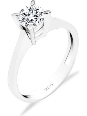 Aykat Tek Taş Yüzük Gümüş Kadın Tektaş Gümüş Yüzük 925 Ayar YZK-406