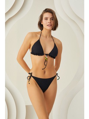 Loya Siyah Dantelli Tek Alt Bikini