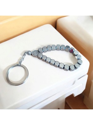 Mga Doğaltaş Hematit Tebih Anahtarlık Açık Gri Hematit Taşı Anahtarlık Doğal Tesbih Model Doğal Taş Çelik