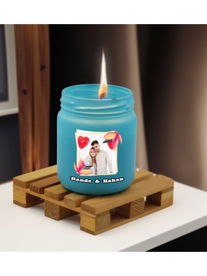 Bk Gift Kişiye Özel Dtf Fotoğraflı Isimli Turkuaz Renkli Cam Kavanozda Kokulu Mum-1, Arkadaşa Hediye, Sevgiliye Hediye, Doğum Günü Hediyesi