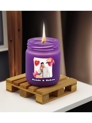 Bk Gift Kişiye Özel Dtf Fotoğraflı Isimli Mor Renkli Cam Kavanozda Kokulu Mum-1, Arkadaşa Hediye, Sevgiliye Hediye, Doğum Günü Hediyesi
