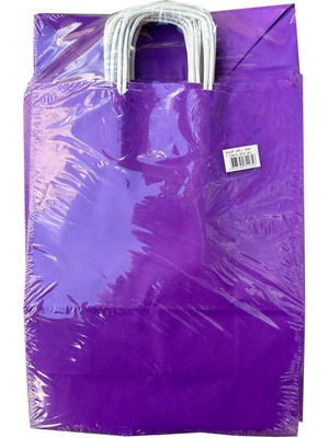 Omeyva Büküm Saplı Kraft Kağıt Çanta Karton Hediyelik Poşet Torba - Mor - 18X24 Cm. -25 Adetlik 4 Paket