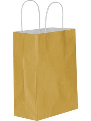 Roll-Up Büküm Saplı Kraft Kağıt Çanta Karton Hediyelik Poşet Torba - Altın - 18X24 Cm. - 25 Adetlik 2 Paket