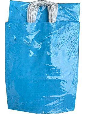 Omeyva Büküm Saplı Kraft Kağıt Çanta Karton Hediyelik Poşet Torba - Mavi 2 - 18X24 Cm. - 25 Adetlik 2 Paket