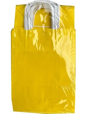 Omeyva Büküm Saplı Kraft Kağıt Karton Hediyelik Çanta Poşet Torba - Sarı 2 - 25X31 Cm. - 25 Adetlik Paket