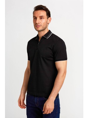 Bisse Fermuarlı Pike Polo Yaka Siyah Erkek T-Shirt TS24Y24103_D99
