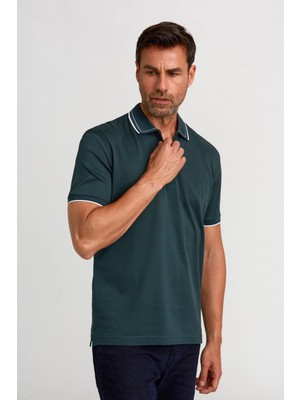 Bisse Fermuarlı Pike Polo Yaka Koyu Yeşil Erkek T-Shirt TS24Y24103_D48