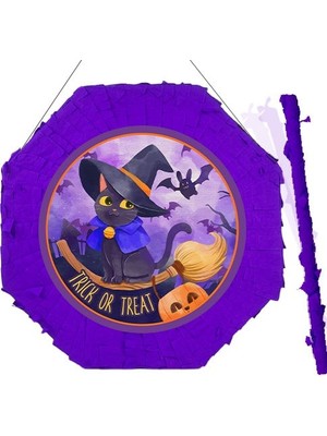 Halloween Cadı Kedi Pinyata 42 cm + Sopası