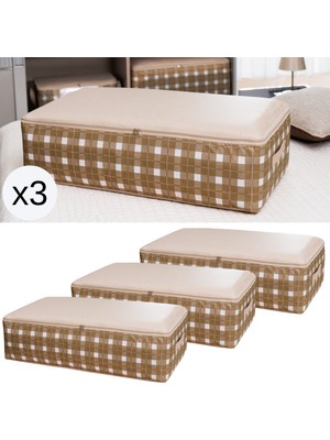 Nacarev 3 Adet Mega Boy Çizgi Desen Baskılı Bej Baza Altı Düzenleyici Yastık Yorgan Kıyafet Hurcu 75X40X20 cm