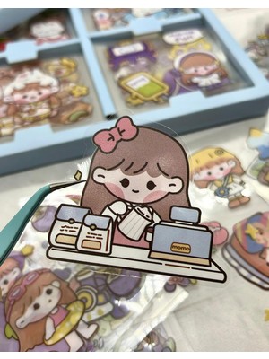 Sevimli Tavşan 4 Bölümlü 100 Yaprak 500 Adet Mavi Kutu Sticker Seti / Etiket / Çıkartma / Bullet Journal / Scrapbook
