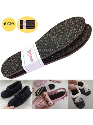 İpekbazaar 6 Çift Siyah Keçe Kaydırmazdelikli Hobi Örgü Panduf Patik Tabanı
