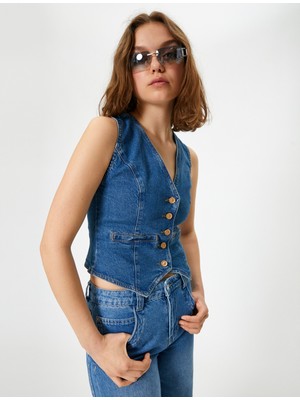 Koton Kot Yelek Kolsuz Düğmeli V Yaka Fleto Cepli Slim Fit