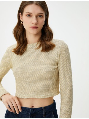 Koton Crop Kazak Simli Bisiklet Yaka Uzun Kollu