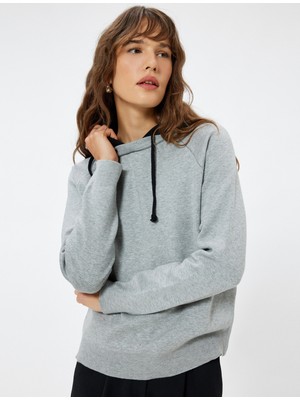Koton Kapşonlu Triko Sweatshirt Kazak Renk Kontrastlı