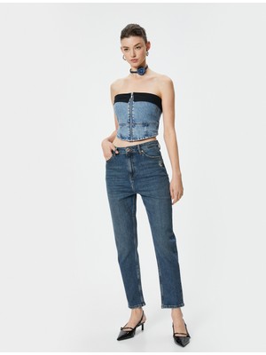 Koton Yüksek Bel Mom Kot Pantolon Esnek Cepli Dar Kalıp Pamuklu - Slim Mom Jean