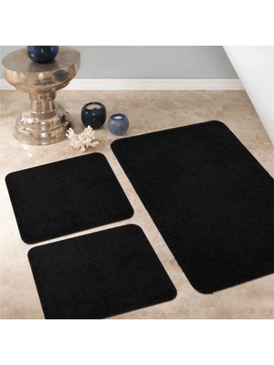 Eurobano Doğal Kaymaz Taban Yıkanabilir Soft Shaggy  3'lü Banyo Paspası 60 x 100 cm – 50 x 60 cm