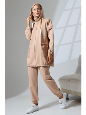 Mihran Butik Kadın Camel Mevsimlik Penye Alt Üst Spor ve Rahat Tesettür Takım